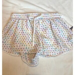JoyLab Women White Disco Hearts Ruffle Athletic Shorts with Liner Small NWT